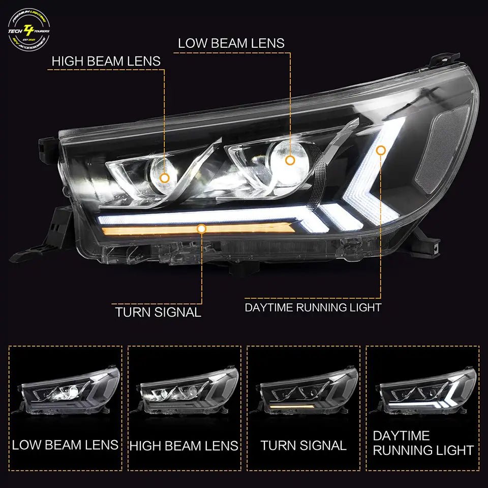 Projector headlights suitable for use with Toyota Hilux N80 Bi - LED 2015 - 2020 - Tech4tourers