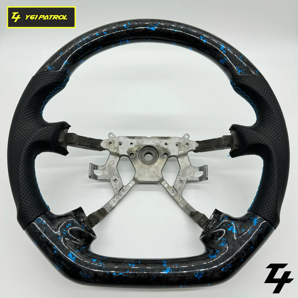 NISSAN GU PATROL Y61 PREMIUM STEERING WHEEL - GENUINE FORGED CARBON (BLUE FLAKE)