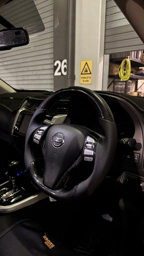Nissan Navara Np300/D23 Premium Steering Wheel - Genuine Perforated Leather & Carbon Fiber