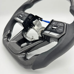 Premium Steering Wheel - Suitable for use with Toyota LandCruiser 300 series 2022 - 2026 Genuine Perforated Leather & Carbon Fiber