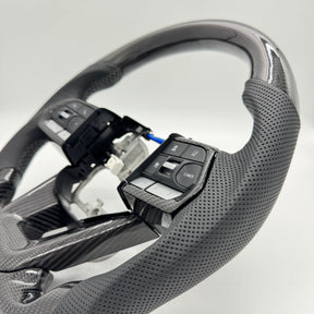 Premium Steering Wheel - Suitable for use with Toyota LandCruiser 300 series 2022 - 2026 Genuine Perforated Leather & Carbon Fiber