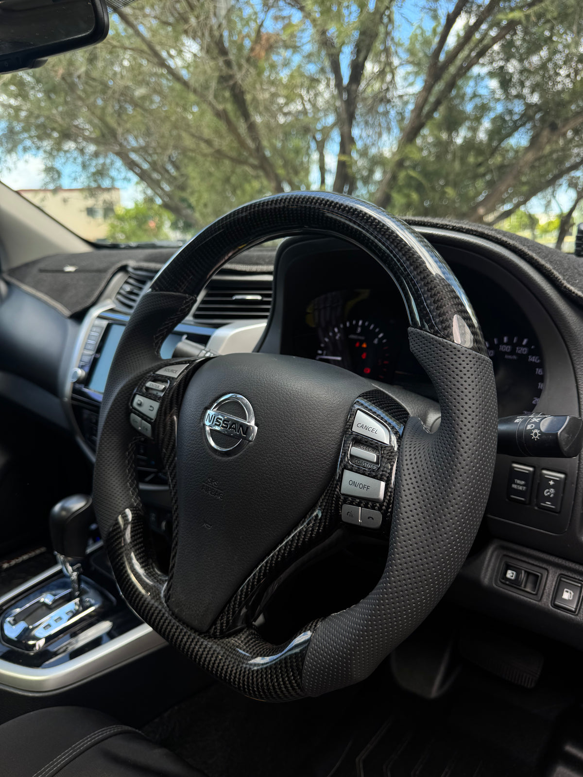 Nissan Navara Np300/D23 Premium Steering Wheel - Genuine Perforated Leather & Carbon Fiber